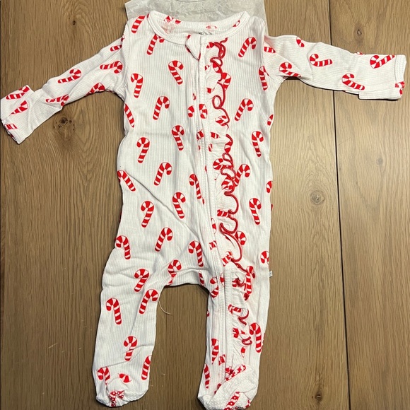 Caden Lane Candy Cane Ruffle Footie Pajamas - Picture 3 of 5